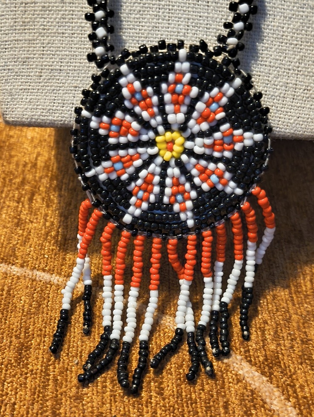 Vtg Native American Rare Complex 9 Pointed Star Beaded Medallion Necklace Fringe